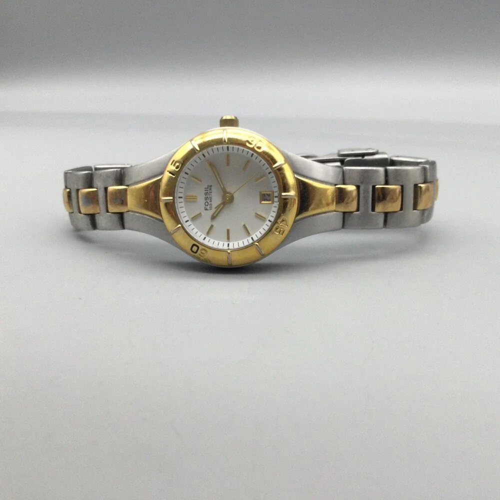 Fossil Blue 100M Womens Watch 25mm White Dial Two Tone Date New Battery 6.25